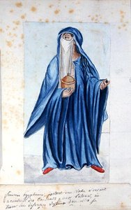 Ms 1688 Femme égyptienne tenant un vase contenant des pigments de tatouage - French School