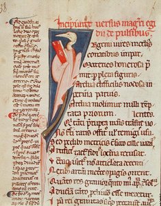 Ms 2046 fol.438 Un oiseau tenant un livre par Gilles de Corbeil (1165-1222) de 