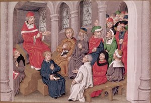 Ms 230 fol.25 Jean de Gerson (1363-1429) prêchant la Passion après le dîner à l