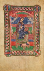 Ms 250 fol.43v Sainte Radegonde (518-87) sur un trône, de la Vie de Sainte Radegonde - French School