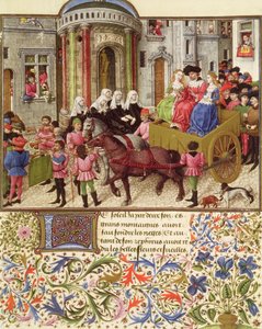 Thésée fait une entrée triomphale à Athènes, de La Teseida, par Giovanni Boccaccio (1313-75) 1340-41 - French School