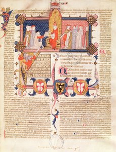 Ms 371 f.1 Jean André présentant son œuvre au pape Clément V (vers 1260-1314) - French School