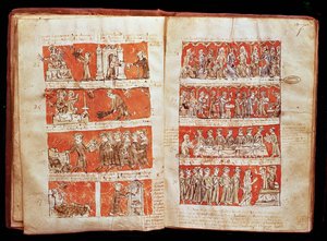 Scènes de la vie des étudiants du Collège de la Sainte Vierge à Paris, des Statuts du Collège de Hubant, 1387 - French School