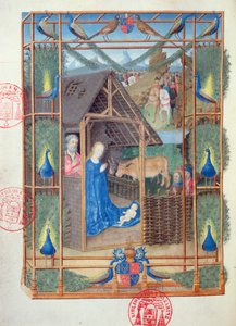 La Nativité avec des paons, miniature des Heures de Charles de France, vers 1466-69