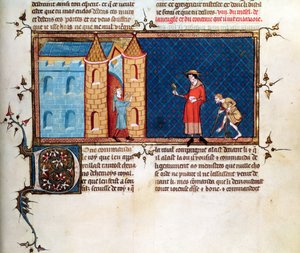 Deux lépreux mendiant, du Miroir Historial, par Vincent de Beauvais - French School