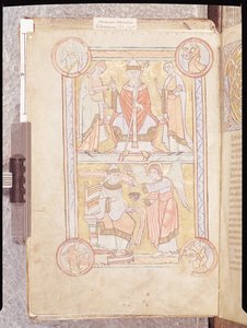 Ms 512 fol.4v Saint Grégoire le Grand (c.540-604) entre son père, Gordien, et sa mère, Silvia et un noyé en tant qu