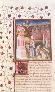 Nimrod supervisant la construction de la Tour de Babel, de La Cité de Dieu par Saint Augustin, traduit par Raoul de Presles (1316-82) vers 1400-50