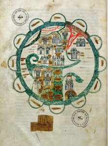 Carte du monde sous forme de globe, miniature des Grandes Chroniques de Philippe le Hardi