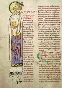 Initiale historiée I représentant Saint Richrudius, de Recueil de Vie des Saints