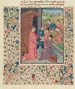 Ms Fr 396 fol.80v Un médecin traitant des fractures, de La Grande Chirurgie par Guy de Chauliac - French School