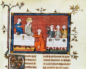 Saint Louis nourrissant les pauvres, de la Vie et Miracles de Saint Louis, c.1330-40 - French School