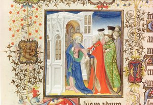 Saint Pierre Conduisant Jean de France (1340-1416) Duc de Berry au Paradis, des Grandes Heures du Duc de Berry, 1409