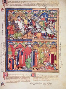 Ms M 638 fol.10r Josué, de la Bible des images de Morgan, vers 1244-54 - French School