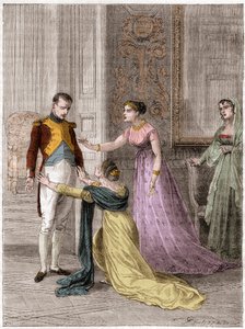 NAPOLÉON Bonaparte (1769-1821), empereur de France, accordant à Madame de Polignac la grâce de la vie de son mari (Jules Armand, prince de Polignac) - French School
