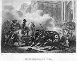Napoléon écrasant la rébellion royaliste - Napoléon Bonaparte (à cheval) commandant les troupes révolutionnaires dans les combats de rue le 13 Vendémiaire (5 octobre) - 13 Vendémiaire 1795 (insurrection royaliste du 5 octobre 1795) - French School