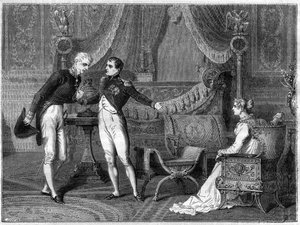 Napoléon, sa femme Marie-Louise et le prince Metternich en conversation - French School