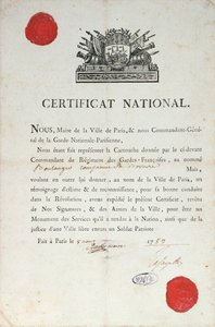Certificat national de bonne conduite pendant la Révolution française, 8 août 1789 à Paris