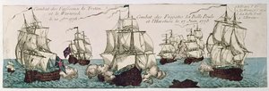 Engagements navals entre les flottes française et anglaise pendant la Révolution américaine en 1778 - French School