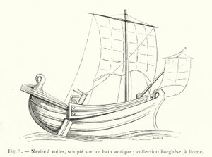 Navire à voiles, sculpté sur un bain antique; collection Borghèse, à Rome - French School