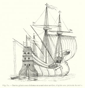 Navire génois avec châteaux en avant et en arrière ; d