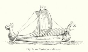 Navire scandinave (gravure) - French School
