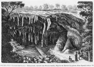 Nouvelle-Calédonie, île des Pins, grotte de Kouaouete, Manguemene, illustration du bulletin Les Missions Catholiques, d
