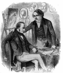Nicéphore Niépce (1765-1833) et Louis Daguerre (1787-1851), inventeurs français, pionniers de la photographie. Gravure de 1852. - French School