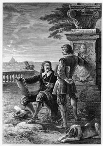 Nicolas Poussin (1594-1665), peintre français, avec Claude Gellée, dit le Lorrain (1600-1682) à Rome (Trinité des Monts) gravure de « L