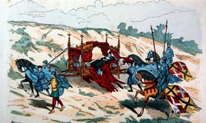 Noble Transporté en Litière par des Domestiques au 14ème Siècle en Europe - French School