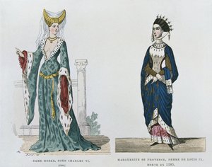 Noble dame sous le règne de Charles VI, Marguerite de Provence, épouse de Louis IX, morte en 1285, de Costumes civils et militaires des français à travers les siècles - French School