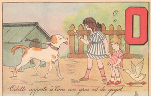 Odette apporte à Tom un grand os de jambe, vers 1920 - French School