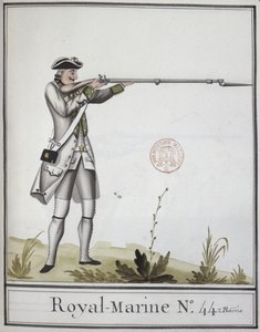 Officier de la Marine Royale avec un mousquet à baïonnette, 1768 - French School