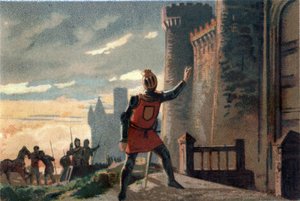 Guerre de Cent Ans: suite à la défaite de la bataille de Crécy, le roi de France Philippe VI de Valois (1294-1350) frappe à la porte du château de Broye en disant "Ouvrez, c