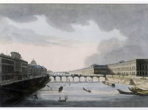 Vue optique de Paris : le Pont des Arts vers 1810, ville de Paris. - French School