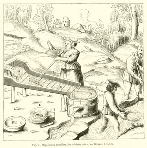 Orpailleurs au milieu du seizieme siecle (engraving)