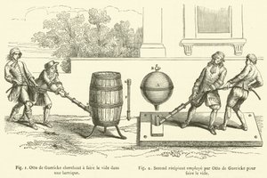 Otto de Guericke cherchant à faire le vide dans une barrique, Second récipient employé par Otto de Guericke pour faire le vide - French School
