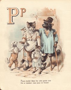 P : Chiot, pauvreté Pauvre famille ! Hélas ! Sur cette grande route elle va mendiante ; mais personne ne l