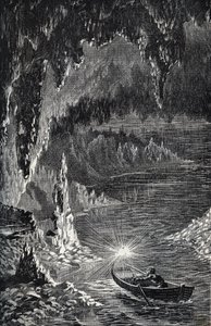 Grotte de Padirac dans le département du Lot, en France - Rivière souterraine - Gouffre de Padirac - dans le Lot en France - gravure dans "PATRIE" - DESCRIPTION PICTURESQUE DE LA FRANCE EN 6 VOLUMES PAR LUCIEN HUARD - fin du 19ème siècle - French School