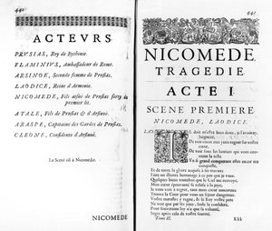 Page du premier acte de Nicomède par Pierre Corneille (1606-84) - French School