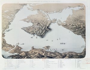 Vue panoramique et plan de Sébastopol et de la côte de la mer Noire à l