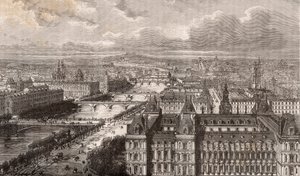 Paris - la Seine - les Ponts - vue prise de la tour Saint-Gervais - gravure dans «La France illustrée: géographie, histoire, administration statistique» par V.-A. Malt-Brown. 1884 - French School