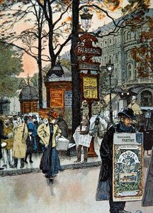 Scène de rue parisienne près de la station de métro Palais-Royal, c.1900