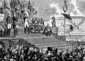 Fête aux Camps de Boulogne : Napoléon Ier consul. Gravure - dans « Histoire de France » par Henri Martin. 19ème siècle - French School