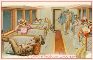 Passagers dans un wagon de chemin de fer
