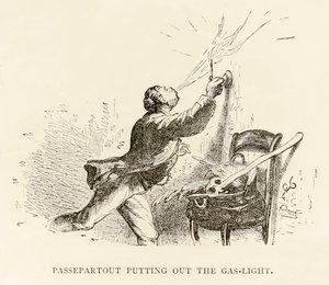 Passepartout éteignant la lumière à gaz, de 