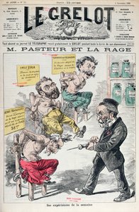 Pasteur et la rage, caricature des expériences de Louis Pasteur de Le Grelot, 8 novembre 1885