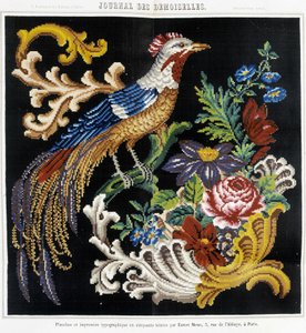 Modèle pour broderie au point de croix (oiseau de paradis) - dans "Journal des Demoiselles" 1852. - French School