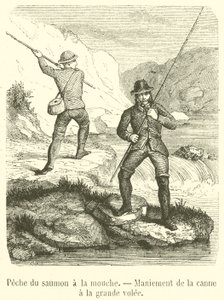 Pêche du saumon à la mouche, Maniement de la canne à la grande volée - French School