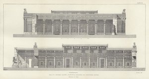 Persépolis, salle des Cent Colonnes, élévation géométrique et section longitudinale (restaurée par Ch Chipiez) - French School