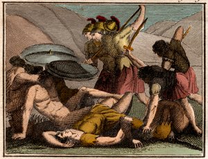Guerres médiques : bataille des Thermopyles 480 av. J.-C. Le roi spartiate Léonidas et ses hommes tombent au combat - French School